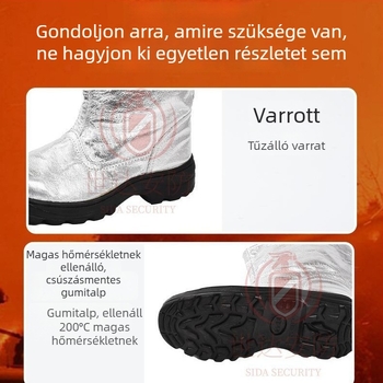 Magas hőmérsékletre tervezett alumíniumfóliás szigetelésű bakancs – hővisszaverő 1000°C-ig, tűzvédelmi védőcsizma