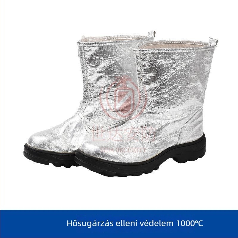 Magas hőmérsékletre tervezett alumíniumfóliás szigetelésű bakancs – hővisszaverő 1000°C-ig, tűzvédelmi védőcsizma