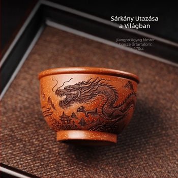 Lila agyag teáscsésze sárkány motívummal, kínai stílus, 170 ml