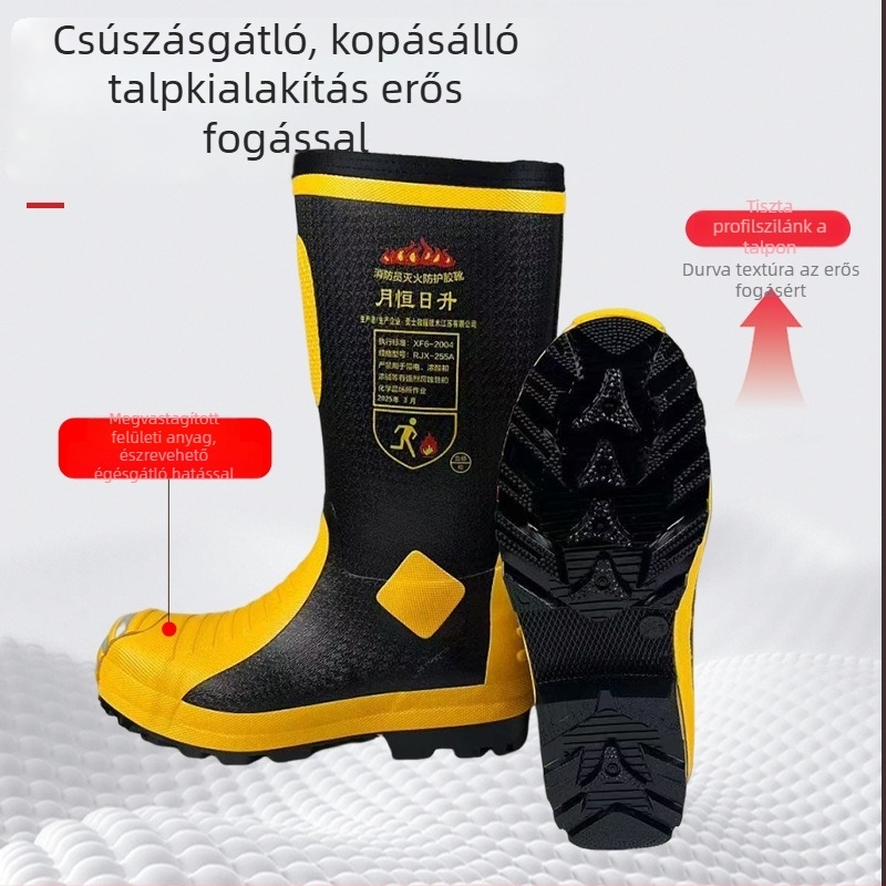 Tűzoltó versenycipő gumírozott anyagból, ütés- és átszúrás elleni védelemmel