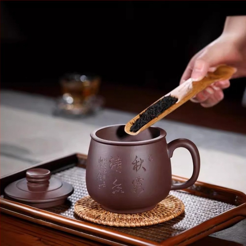 Yixing Purple Sand teáscsésze fedővel és szűrővel, háromrészes teáskészlet ajándék