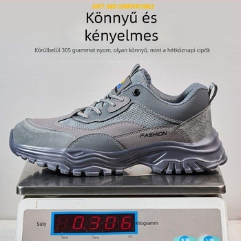 Lélegző acélorrú munkacipő férfiaknak, puha talppal, könnyű, ütésálló, perforáció- és kopásálló, szagellenőrzés