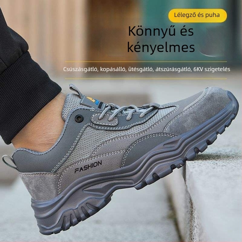 Lélegző acélorrú munkacipő férfiaknak, puha talppal, könnyű, ütésálló, perforáció- és kopásálló, szagellenőrzés