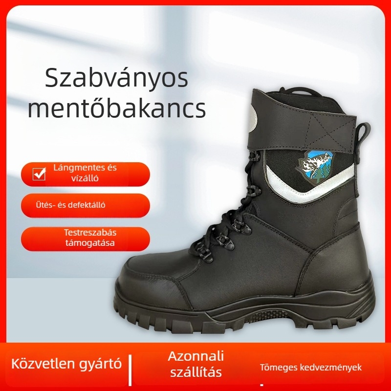 Erdői tűzoltó mentőcsizma — kopásálló, középmagas, vízálló, vízmentéshez