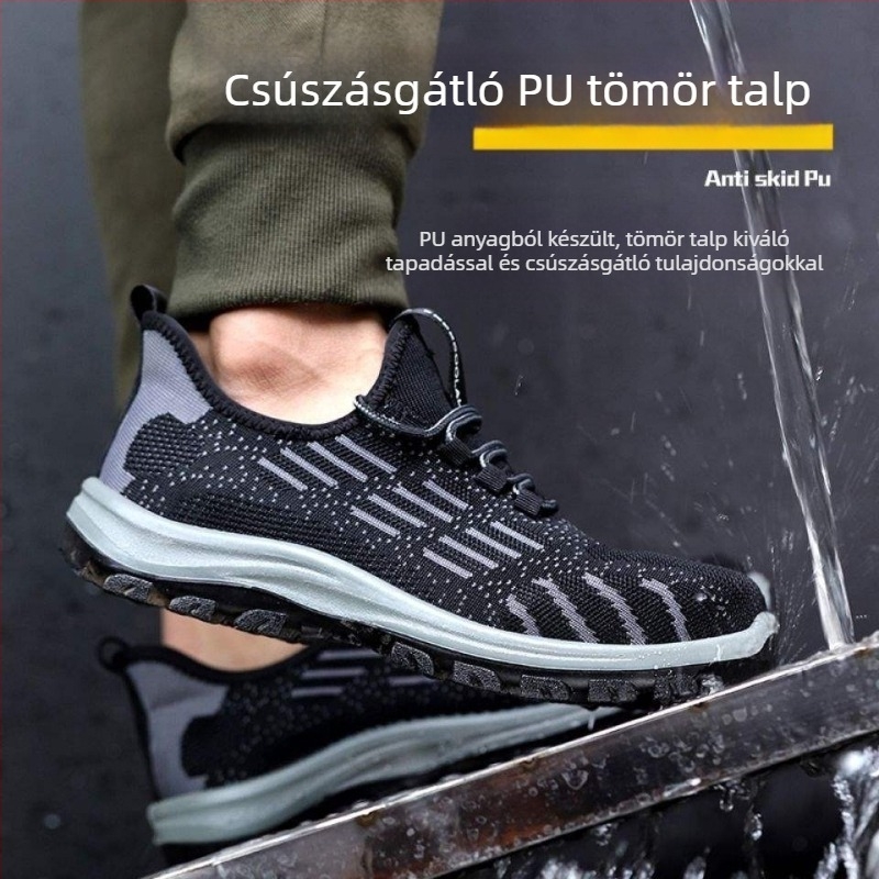 Férfi nyári, lélegző védőcipő építkezésre, könnyű, ütésálló és szúrásálló, Fly-Knit felsőrésszel