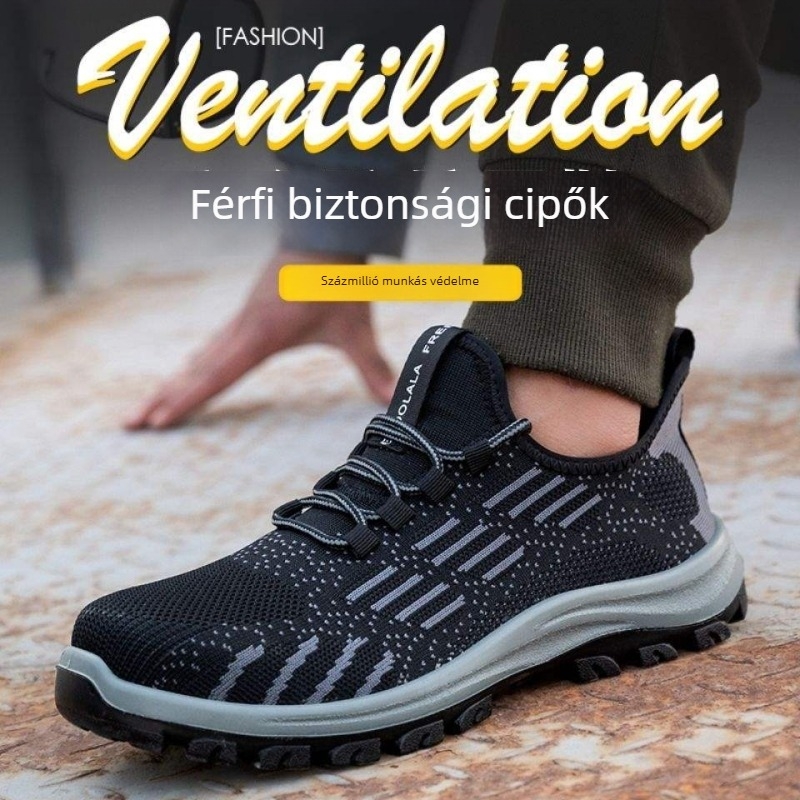 Férfi nyári, lélegző védőcipő építkezésre, könnyű, ütésálló és szúrásálló, Fly-Knit felsőrésszel