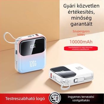 3C-igazolással rendelkező Power Bank gyors töltéssel, beépített kábellel, kompakt 10000mAh, repülőgéppel kompatibilis, nagy kapacitás