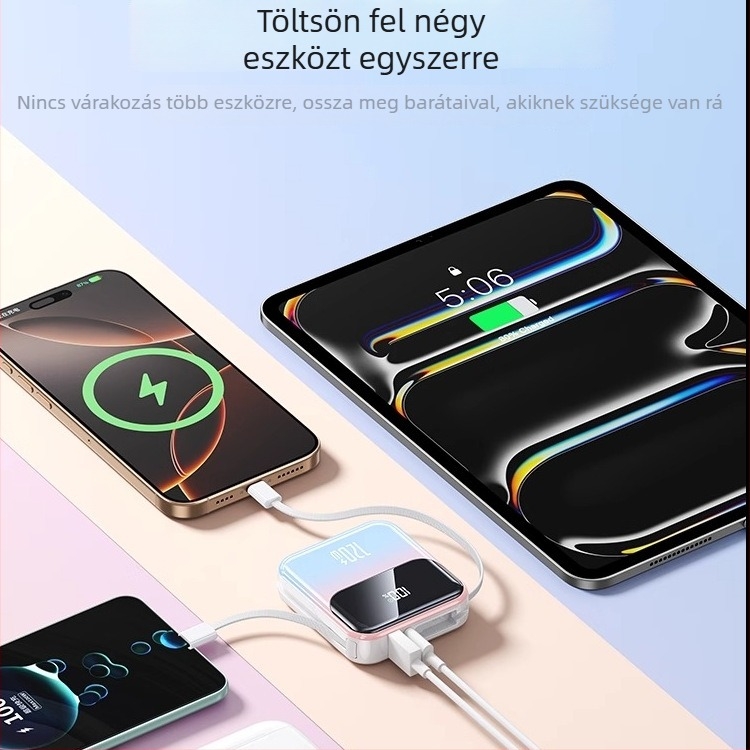 3C-igazolással rendelkező Power Bank gyors töltéssel, beépített kábellel, kompakt 10000mAh, repülőgéppel kompatibilis, nagy kapacitás