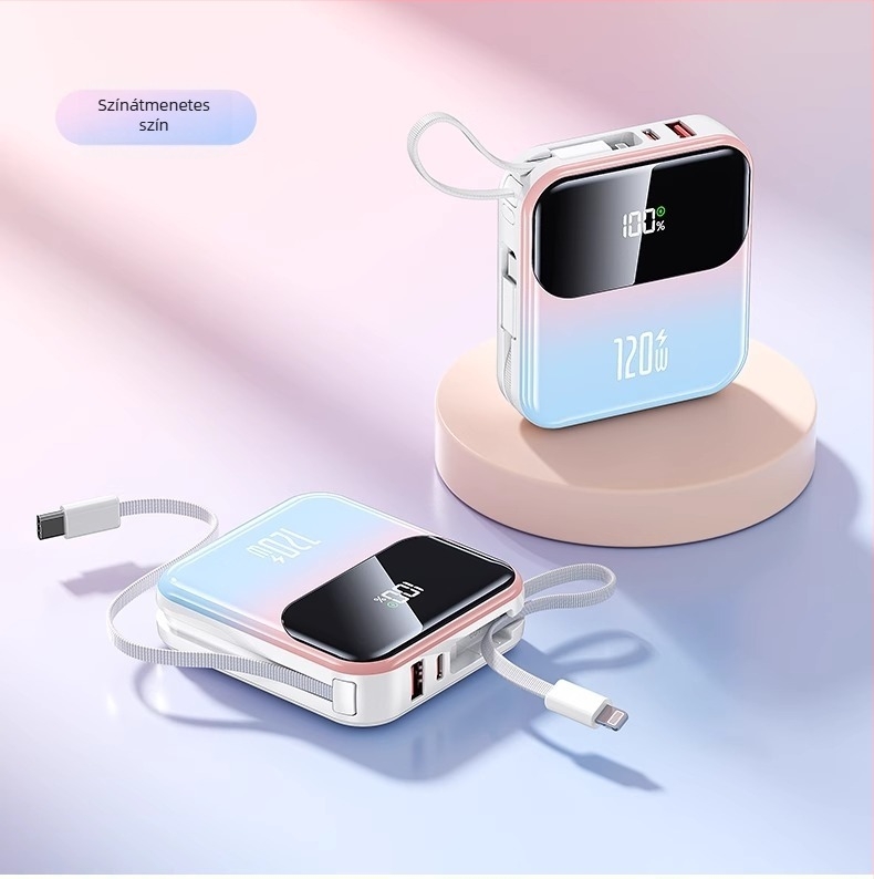 3C-igazolással rendelkező Power Bank gyors töltéssel, beépített kábellel, kompakt 10000mAh, repülőgéppel kompatibilis, nagy kapacitás