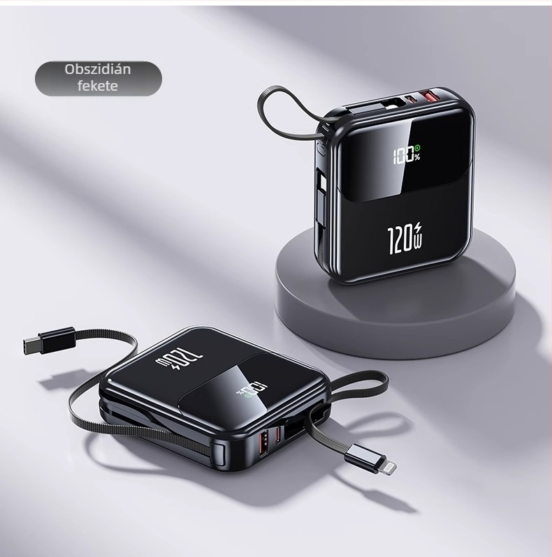 3C-igazolással rendelkező Power Bank gyors töltéssel, beépített kábellel, kompakt 10000mAh, repülőgéppel kompatibilis, nagy kapacitás