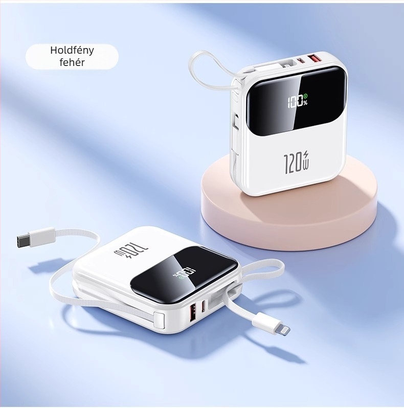 3C-igazolással rendelkező Power Bank gyors töltéssel, beépített kábellel, kompakt 10000mAh, repülőgéppel kompatibilis, nagy kapacitás