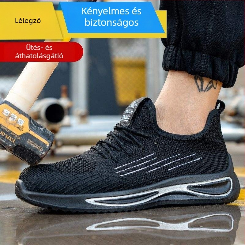 Új munkavédelmi cipő, lélegző Fly-Knit felsőrésszel, acél orral és acél talppal, ütés- és perforációálló, könnyű, szagtalan, férfiaknak