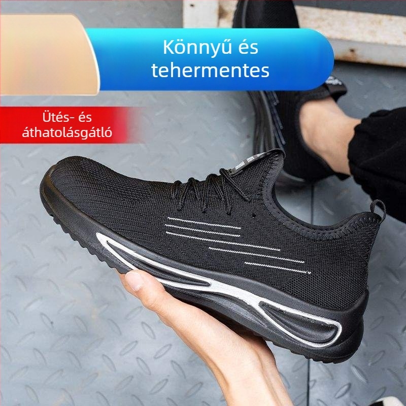 Új munkavédelmi cipő, lélegző Fly-Knit felsőrésszel, acél orral és acél talppal, ütés- és perforációálló, könnyű, szagtalan, férfiaknak
