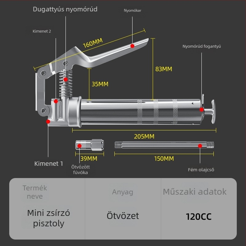Kompakt vajfegyver pistoly-stílusú, egykezes hordozható vajadagoló, mini kézi zsírzó otthoni használatra