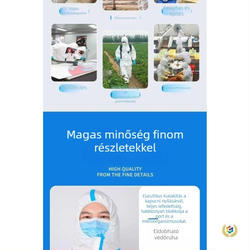 Egyéni csomagolású 10 készlet védőruha mezőgazdaságra, permetezéses festésre, ipari és gépkarbantartási munkákhoz; vízálló és szélálló.