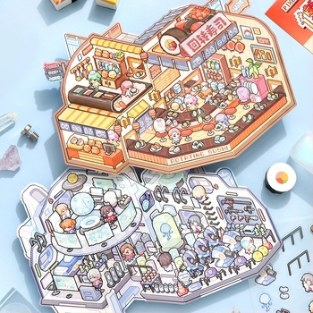 Táj matricák, oversized pixeles stílusú 6.0, miniatűr jelenetgyűjtemény DIY naplóhoz, öntapadós, vágás nélkül