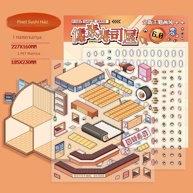 Táj matricák, oversized pixeles stílusú 6.0, miniatűr jelenetgyűjtemény DIY naplóhoz, öntapadós, vágás nélkül
