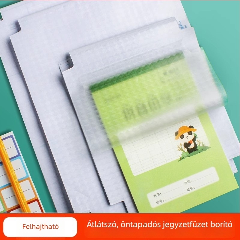 Öntapadós bőrhatású notesztok borító diákok feladatlapjaihoz, vízálló és átlátszó, függőleges nyitás, méretek 32K/16K/A4