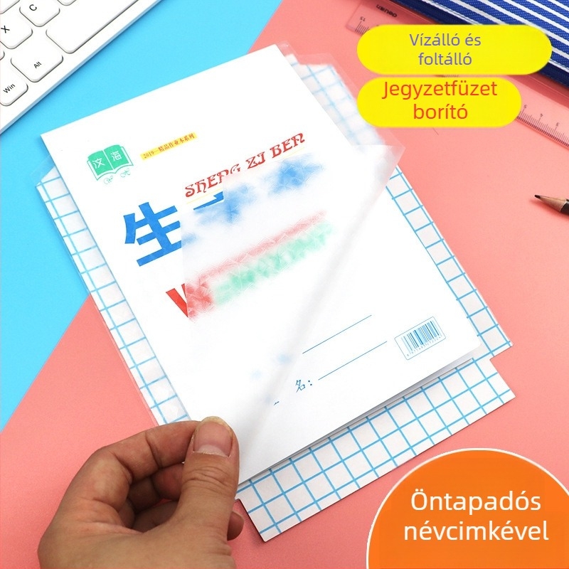 Öntapadós bőrhatású notesztok borító diákok feladatlapjaihoz, vízálló és átlátszó, függőleges nyitás, méretek 32K/16K/A4
