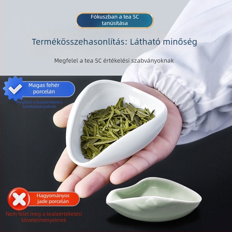 Fehér porcelán teás minta tálca teaceremóniához és a tea művészetének bemutatásához
