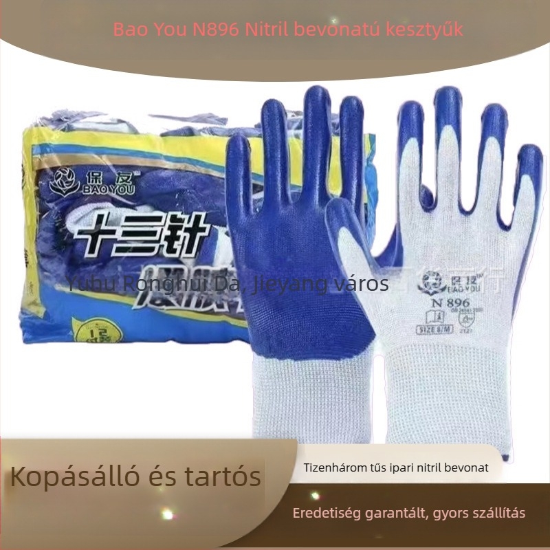 Baoyou N896 Latex kesztyűk, dip-plasztik bevonattal, vágásálló, csúszásmentes, kopásálló és meleg hegesztési munkához