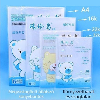 Vastag, átlátszó műanyag könyvborító, vízálló, A4 méretű, diákok számára
