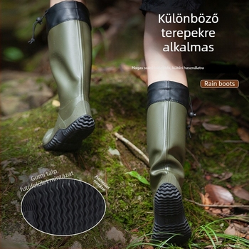 Unisex PVC esőcsizmák csúszásmentes talppal, magas szárú, tartós és praktikus kempingezéshez és mindennapi használathoz