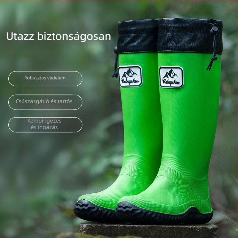 Unisex PVC esőcsizmák csúszásmentes talppal, magas szárú, tartós és praktikus kempingezéshez és mindennapi használathoz