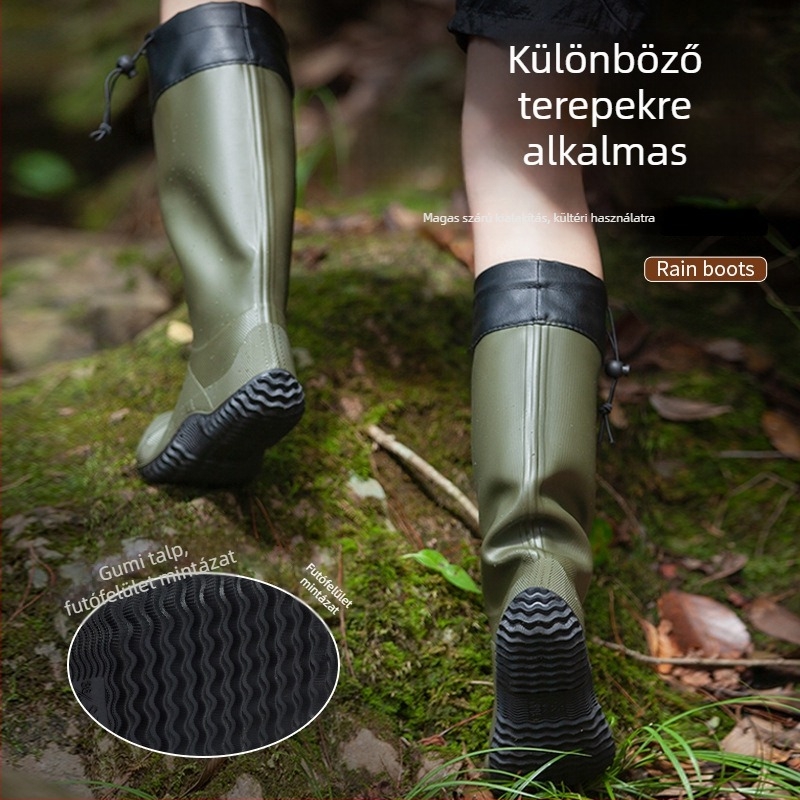 Unisex PVC esőcsizmák csúszásmentes talppal, magas szárú, tartós és praktikus kempingezéshez és mindennapi használathoz