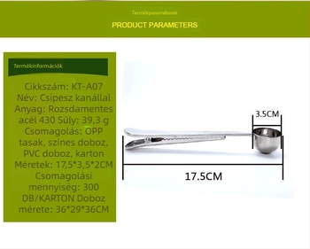 Rozsdamentes acélból készült teafilter-készlet: teáskanál, teagolyó és levélszűrő
