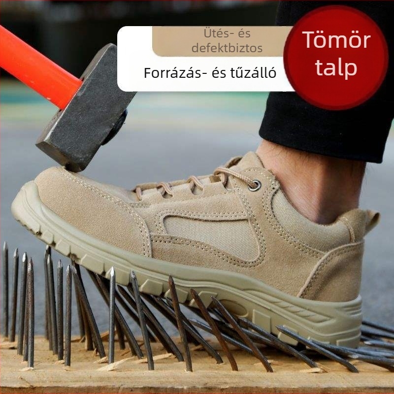 Férfi acélorrú védőcipő, ütés- és perforációálló, könnyű, légáteresztő, kopásálló, szagtalanító, csúszásmentes, munkacipő építkezésekhez