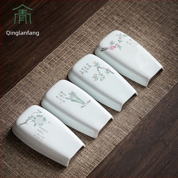Kínai stílusú árnyékzöld porcelán teáskészlet Gongfu tea ceremóniához, kézzel festett – Ifjúság Négy Évszaka.