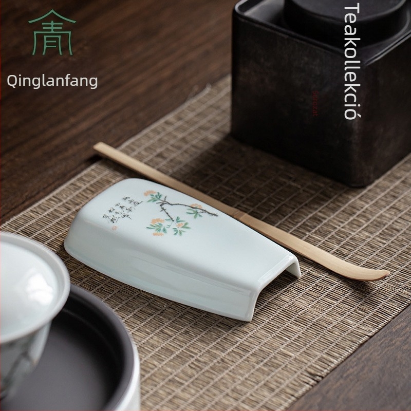 Kínai stílusú árnyékzöld porcelán teáskészlet Gongfu tea ceremóniához, kézzel festett – Ifjúság Négy Évszaka.