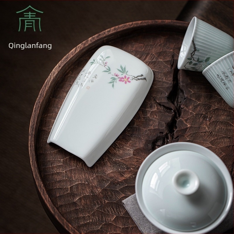 Kínai stílusú árnyékzöld porcelán teáskészlet Gongfu tea ceremóniához, kézzel festett – Ifjúság Négy Évszaka.