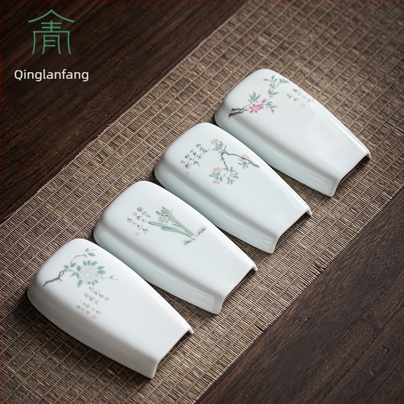 Kínai stílusú árnyékzöld porcelán teáskészlet Gongfu tea ceremóniához, kézzel festett – Ifjúság Négy Évszaka.