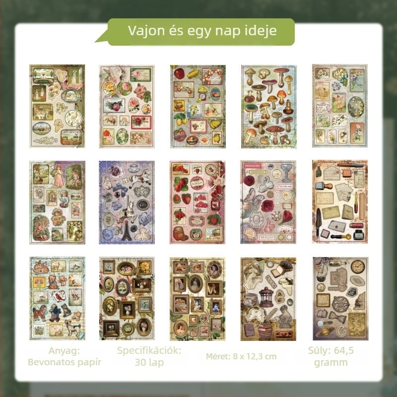 Retro mintás matricás könyv DIY naplóhoz és kollázsokhoz