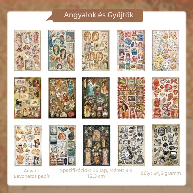 Retro mintás matricás könyv DIY naplóhoz és kollázsokhoz