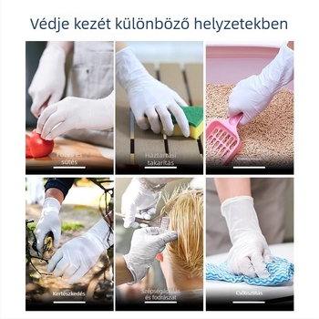Egyszer használatos nitril kesztyűk, hosszított hosszúságú, élelmiszer-minőségű, cateringhez, konyhához, sütéshez, mosogatáshoz, háztartási tisztításhoz