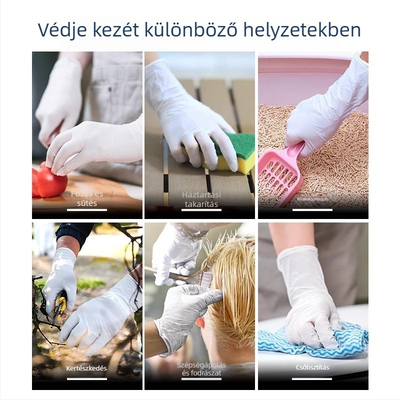 Egyszer használatos nitril kesztyűk, hosszított hosszúságú, élelmiszer-minőségű, cateringhez, konyhához, sütéshez, mosogatáshoz, háztartási tisztításhoz