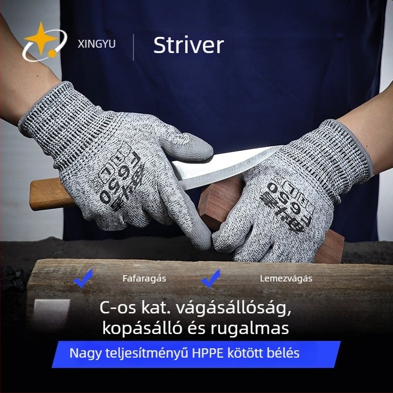 Xingyu HPPE vágásbiztos kesztyű PU bevonattal, kopásálló és tartós halak feldolgozásához