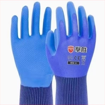 Qiansheng S2 kesztyűk, poliészter kötött, latex domborított felület, csúszásmentes, kopásálló és vágásálló, mezőgazdasági gépekhez