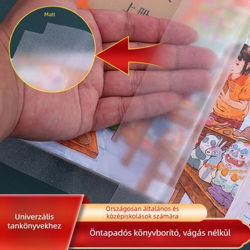Öntapadós könyvborító, átlátszó, általános- és középiskolások számára, ragasztás nélkül, matt felület, vízálló és foltálló