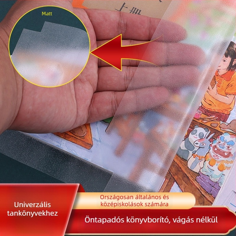 Öntapadós könyvborító, átlátszó, általános- és középiskolások számára, ragasztás nélkül, matt felület, vízálló és foltálló