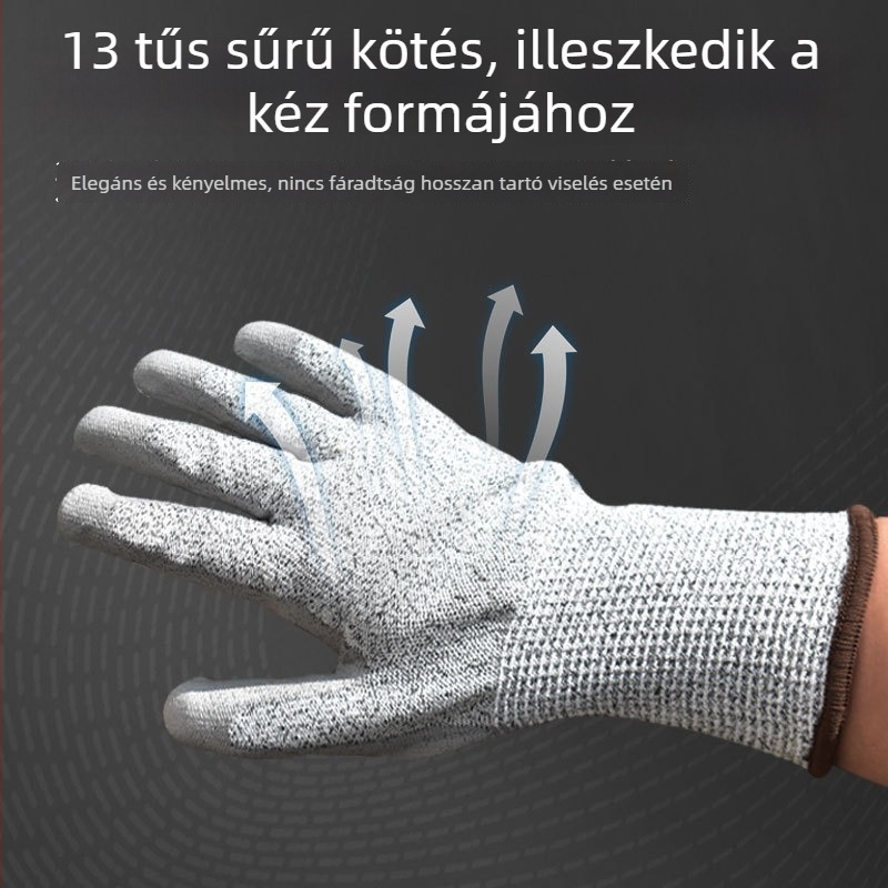 5. szintű építkezési kesztyű PU bevonattal, tenyéren is bevonattal, kopásálló és csúszásmentes textil