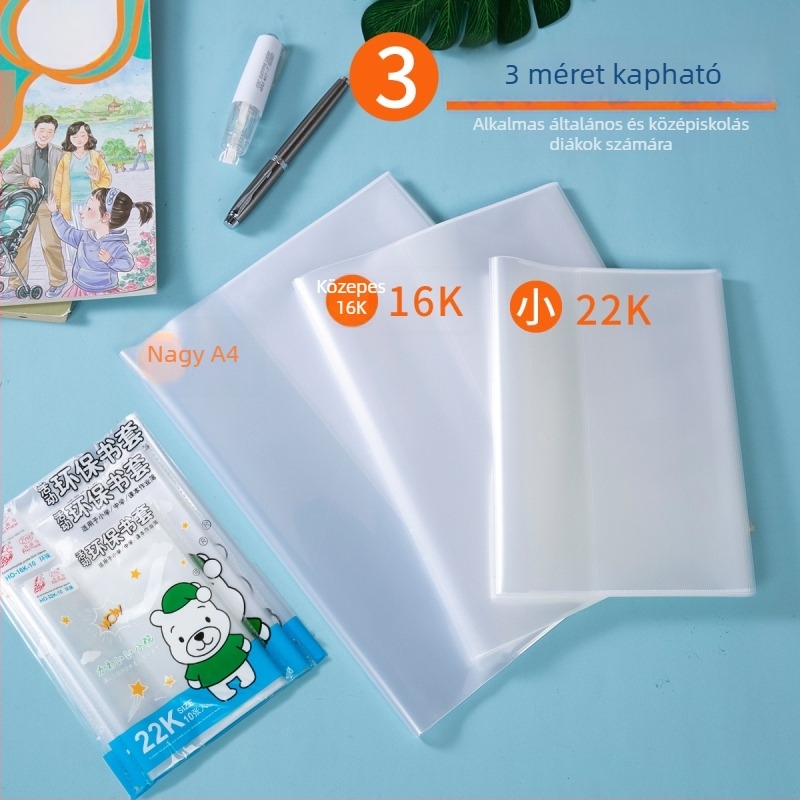 Átlátszó öntapadós vízálló könyvborító általános iskolások számára, 16K méret, vágás nélküli