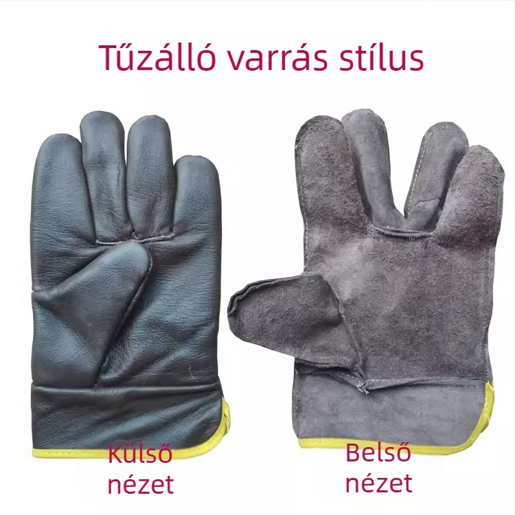 Tűzálló rövid bőrmunkakesztyűk, puha bőr, kopásálló, égési védelem, ipari felhasználásra