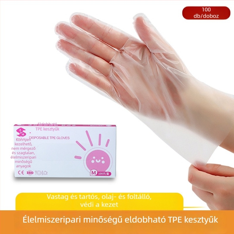 Egyszer használatos PE kesztyűk, élelmiszer-minőségűek, olajállóak, vastagabbak, adagoló dobozos csomagolásban, konyhai és otthoni használatra