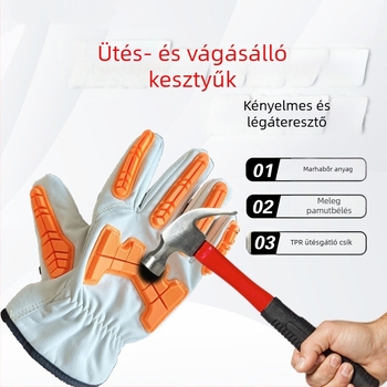 Bányászati munkakesztyűk, mechanikus ütésállók, tehénbőrből, olajmezőkre és szénbányászati helyszínekre, vágásállóság és ütközésvédelmi funkcióval