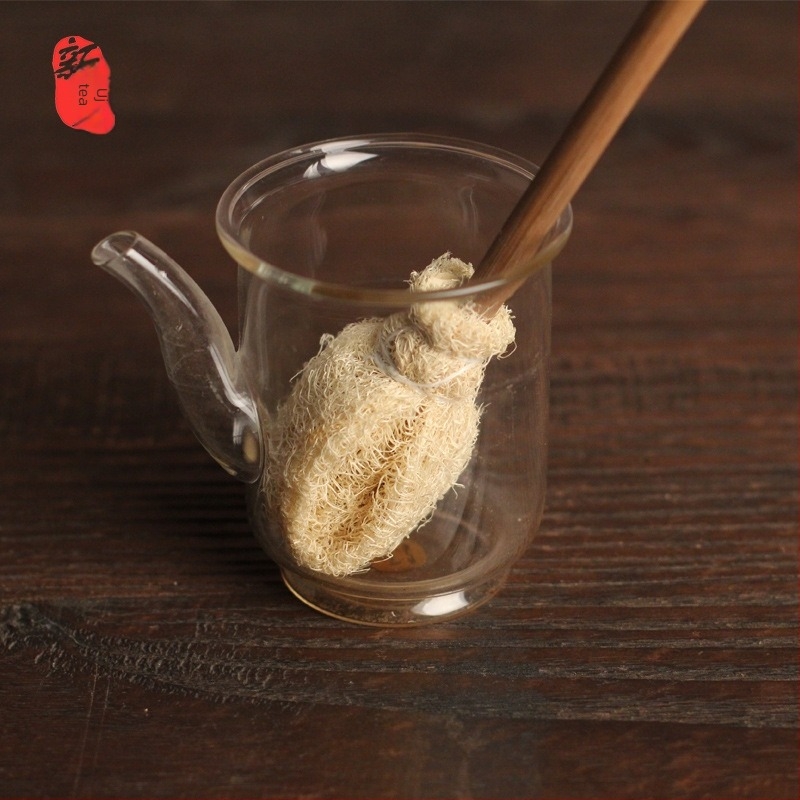 Kézzel készített környezetbarát luffa kefés készlet csészék és teáskannák tisztításához, bambusz luffa tollak és kefék, Kung Fu tea ceremónia kiegészítők