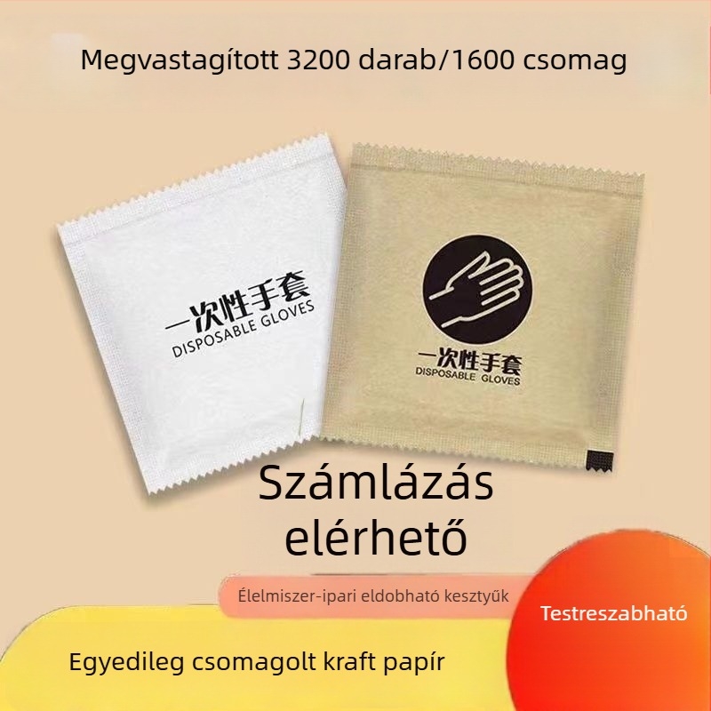 Egyszer használatos polietilen kesztyűk, egyenként csomagolva, élelmiszer-kategóriás, kereskedelmi étkeztetéshez
